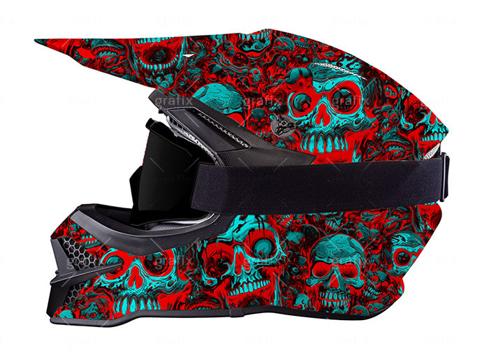 Skull Background – Red & Ice Blue Neon Chaos