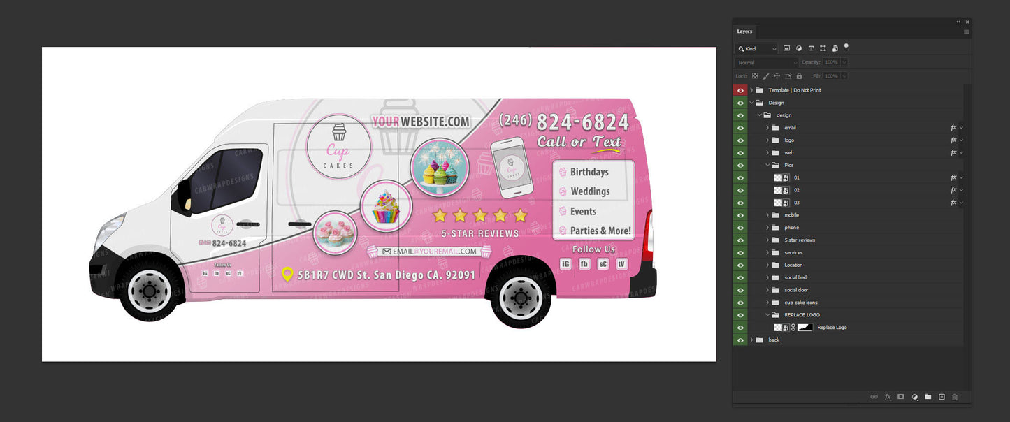 Transit Van High Roof | Cup Cake Vehicle Template