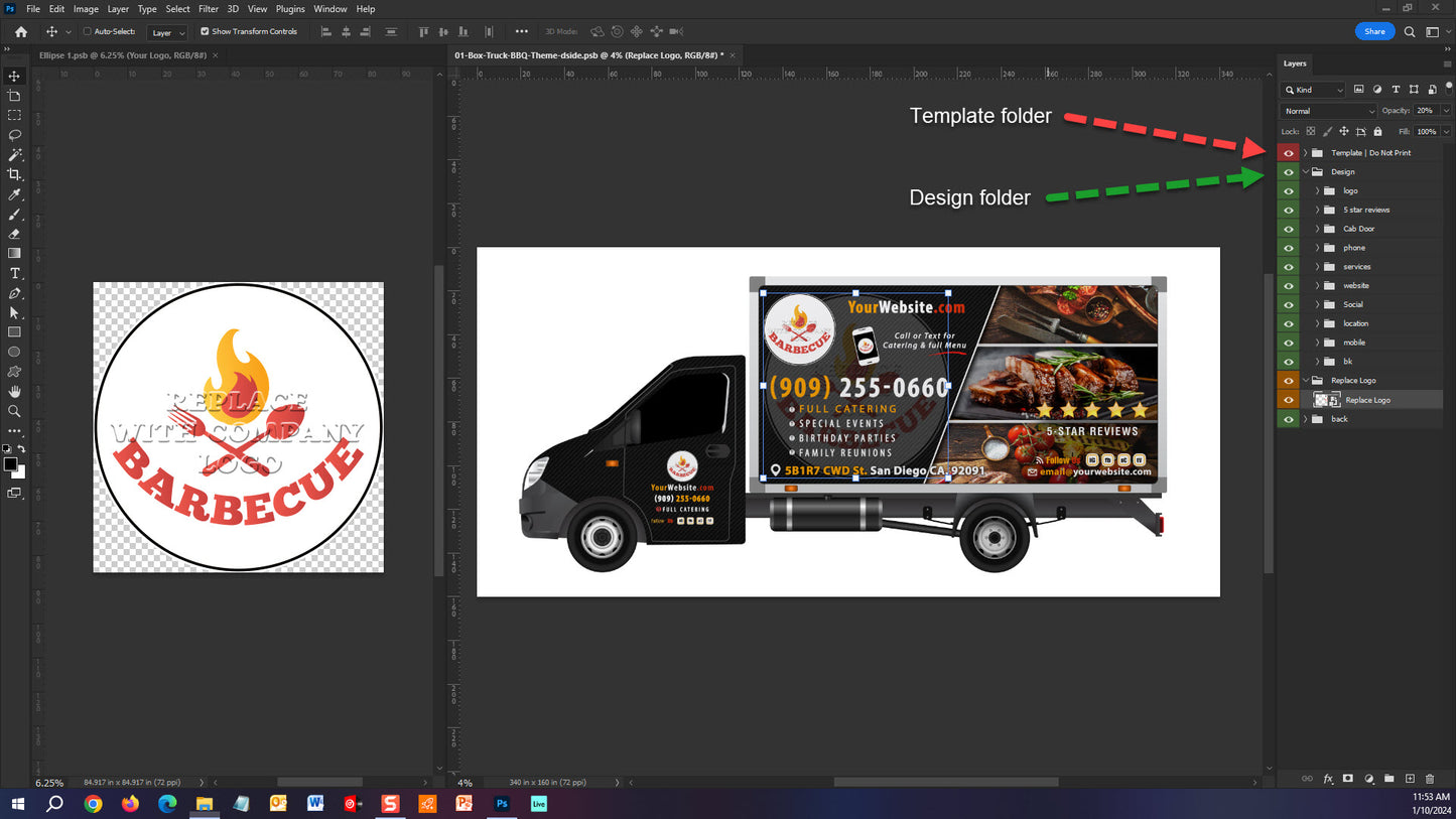 Box Truck 16ft | BBQ Vehicle Wrap Template