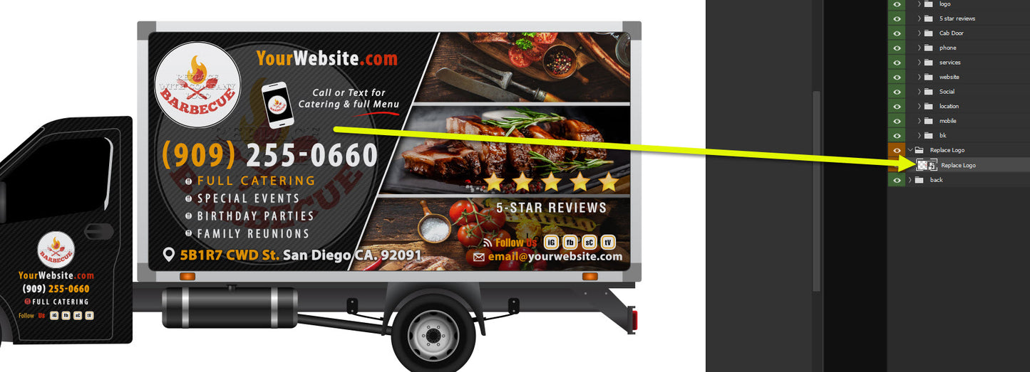 Box Truck 16ft | BBQ Vehicle Wrap Template
