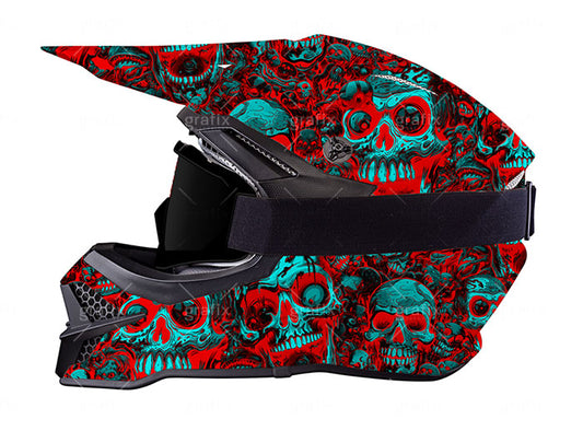 Skull Background – Red & Ice Blue Neon Chaos